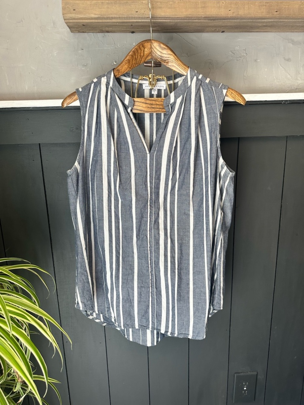 Annalee + Hope Striped Blue White 100%‎ Cotton Sleeveless Long Tank sz L